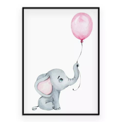Poster Een olifant met een ballon in zijn slurf.