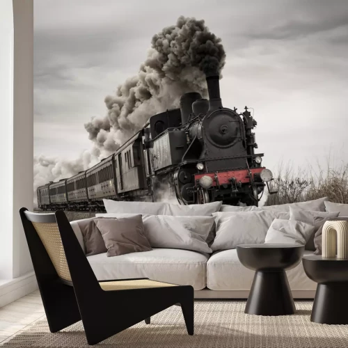 Fotobehang Een oude stoomtrein op de rails