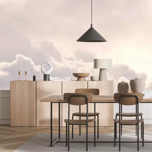 Fotobehang Witte vederlichte wolken