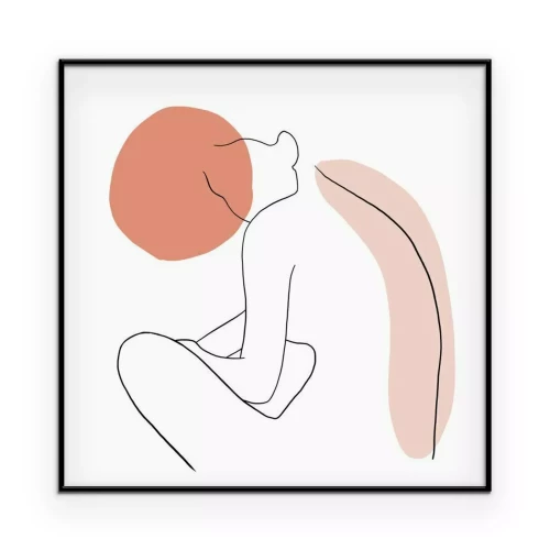 Poster Lijntekening van een vrouw met kleuraccenten