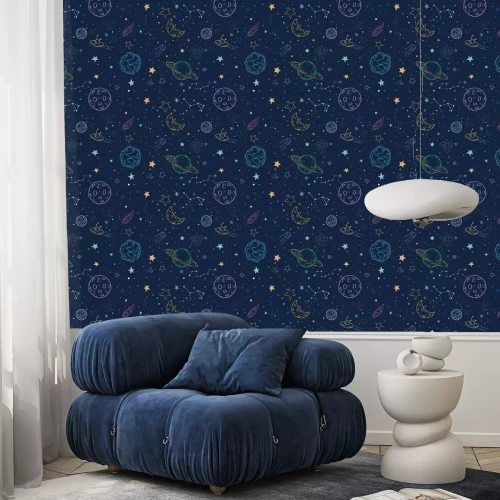 Behang Kleurrijk universum met sterren en planeten