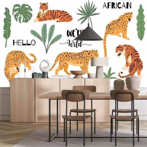 Sticker Cute animal object collection with leopard,tiger. illustration for icon,logo,sticker,printable.Include wording we are wild