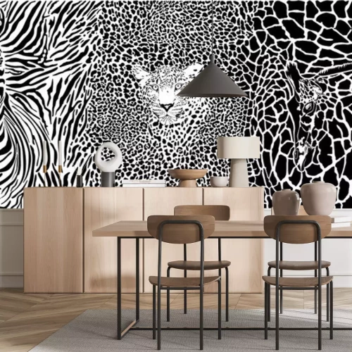 Sticker Abstracte illustratie van gestreepte giraf en panter