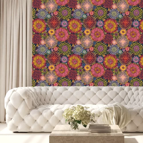 Behang Kleurrijke abstractie met wilde bloemen