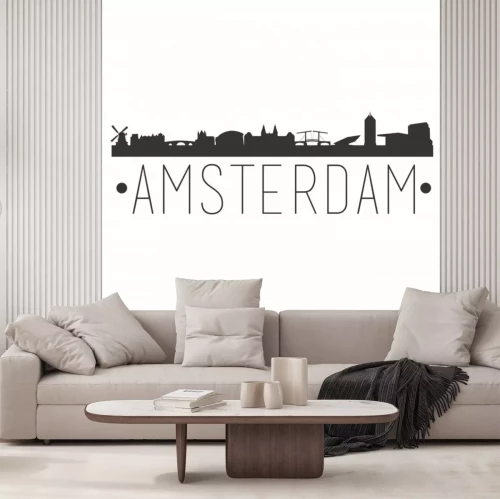 Sticker Amsterdam Holland City. Skyline Silhouette City Design Vector Famous Monuments.