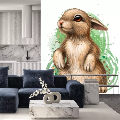 Sticker Aquarel konijntje op groene achtergrond