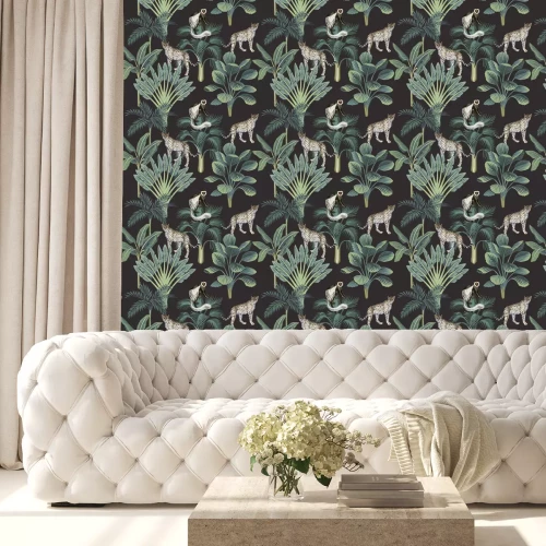 Behang Vintage patroon met wilde dieren in de jungle