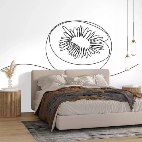 Sticker Half of kiwi fruit in continuous line art drawing style. Black line sketch on white background. Vector illustration