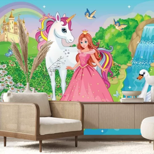 Fotobehang Een prinses en een kasteel in een sprookjesland