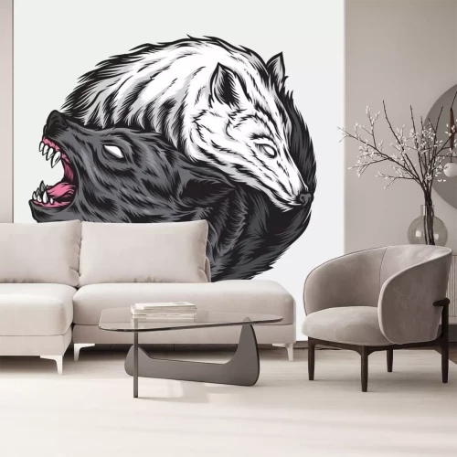 Sticker yin yang wolf vector logo