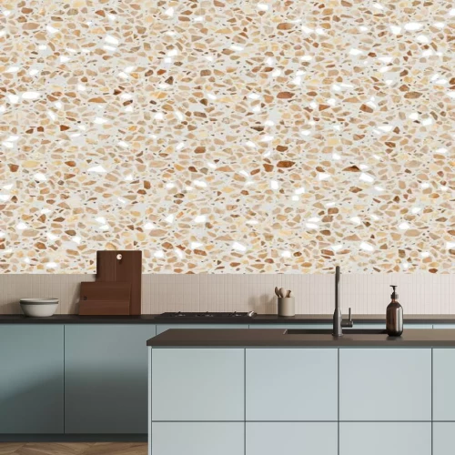 Fotobehang Bruin terrazzo met beige stenen