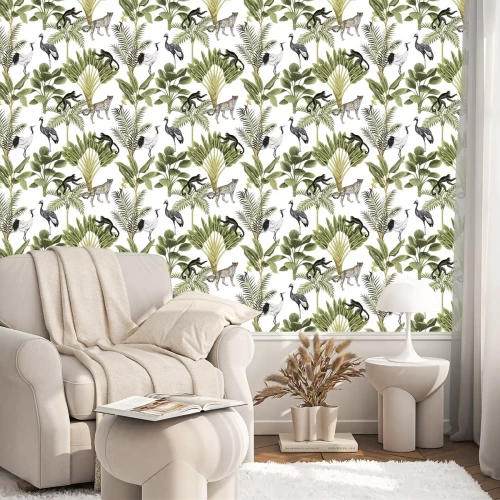 Behang Tropische dieren en planten in gedempte kleuren