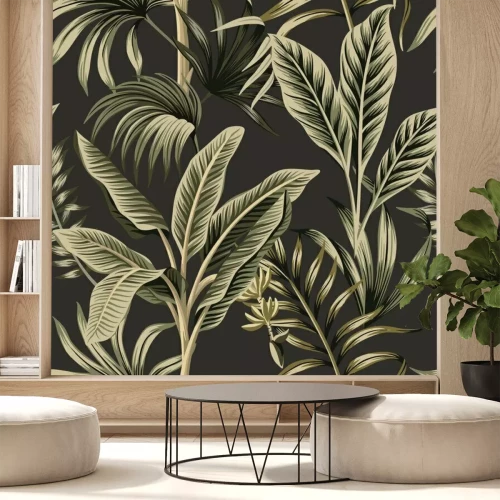 Fotobehang Palmbladeren op grijsachtige achtergrond