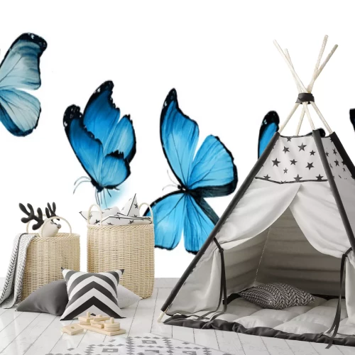 Sticker Een blauwe vlinder gevangen in verschillende posities