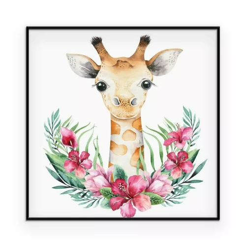Poster Giraffe met bloemenversiering