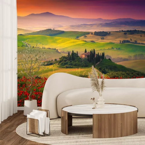 Fotobehang Bloemen en velden in Toscane