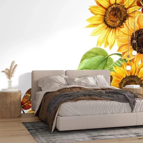 Sticker Zonnebloemen met vlinders