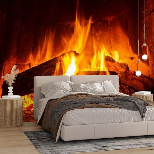 Fotobehang Hout verbranden in een huishaard