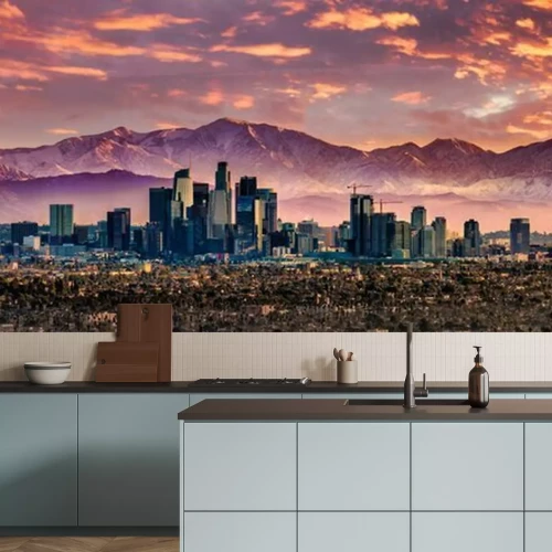 Fotobehang De skyline van Los Angeles bij zonsondergang