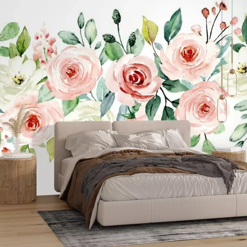 Sticker Pastelroze en witte bloemen in een pastel-esthetiek