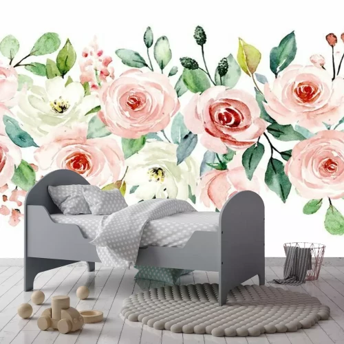 Sticker Pastelroze en witte bloemen in een pastel-esthetiek