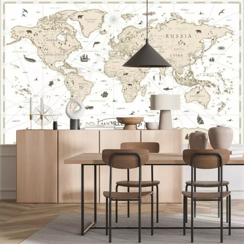 Fotobehang World Map Vintage Cartoon Detailed - vector