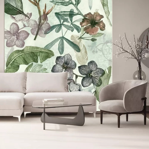 Sticker Pastelillustratie met planten van verschillende soorten