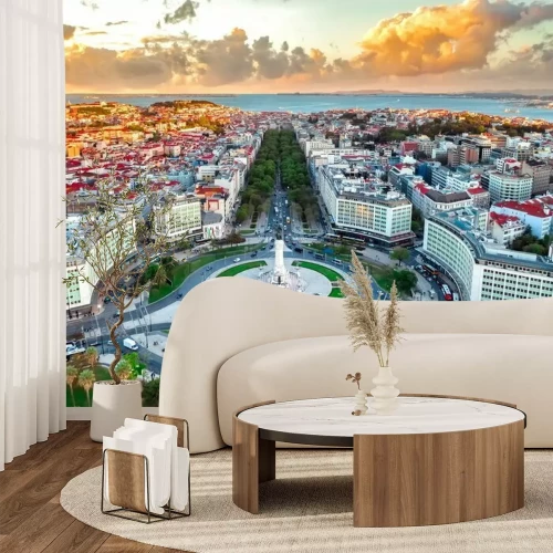 Fotobehang Panorama van Lissabon vanaf de top