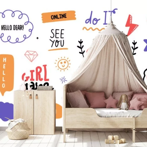 Sticker Kleurrijke slogans tussen vrolijke graphics