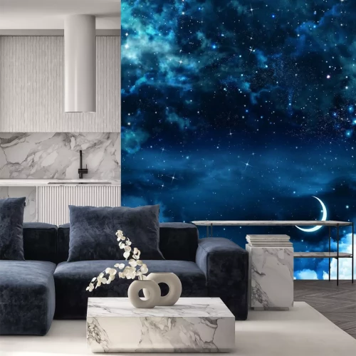 Fotobehang Sterrenhemel met maan en wolken