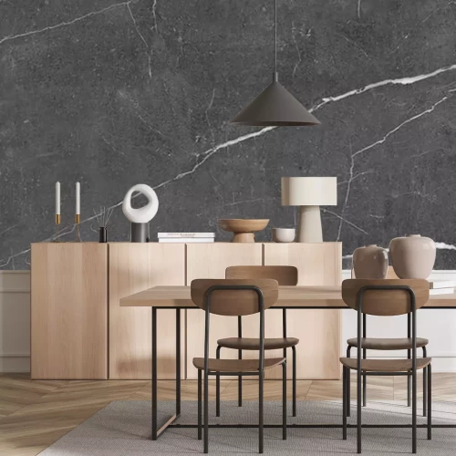 Fotobehang Gebarsten zwart marmer