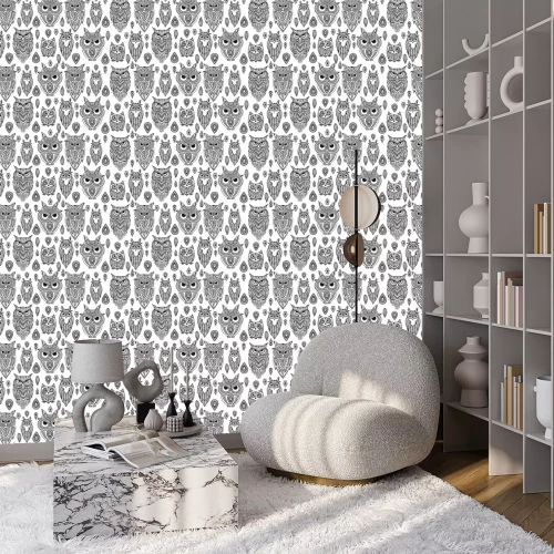 Behang Grote en kleine zwart-witte uilen