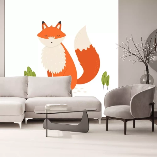 Sticker Vector illustration of a nice ginger fox on a lawn