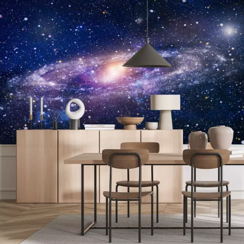 Fotobehang Een rond paars sterrenstelsel in de ruimte