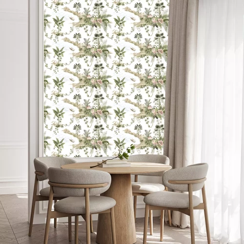 Behang Tropische eilanden en pastelkleurige bloemen