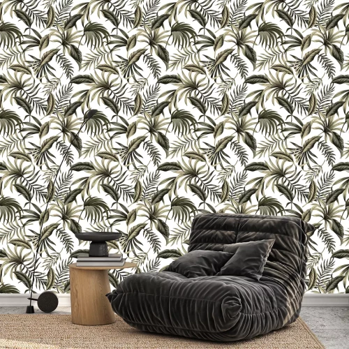 Behang Donkergroene tropische bladeren