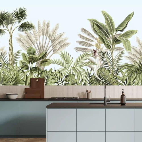 Fotobehang Vintage planten op blauwe achtergrond