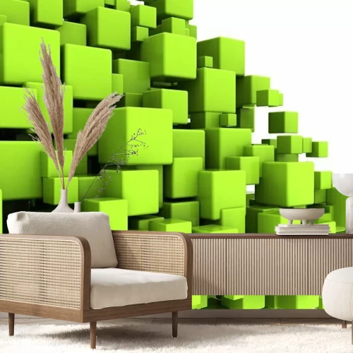 Fotobehang Groene 3D kubussen