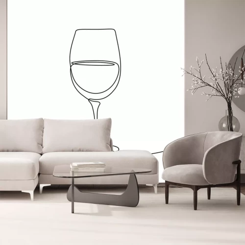 Sticker Glass of wine in continuous line art drawing style. Minimalist black line sketch on white background. Vector illustration