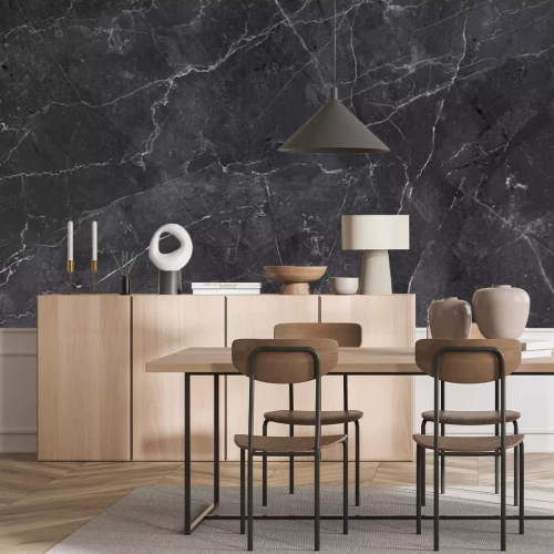 Fotobehang Zwart marmer met witte lijnen