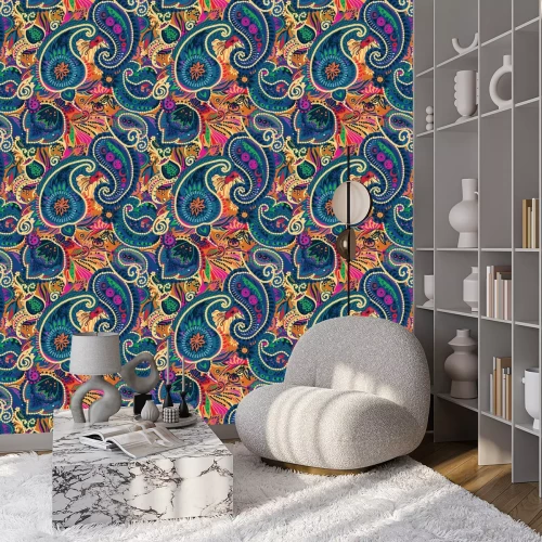 Behang Kleurrijke bloemen in oosterse stijl