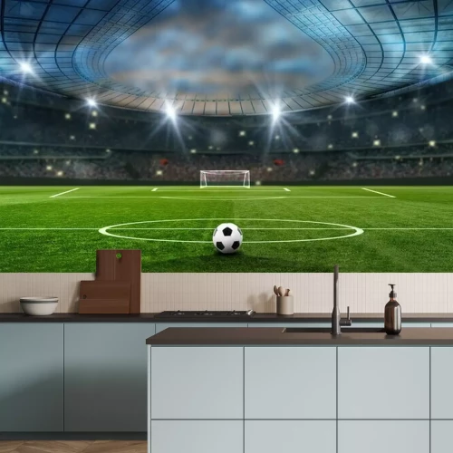 Fotobehang Een bal in een leeg stadion vol fans