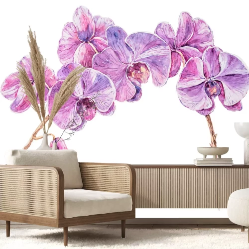 Sticker Aquarel orchideeënbloemen in paars