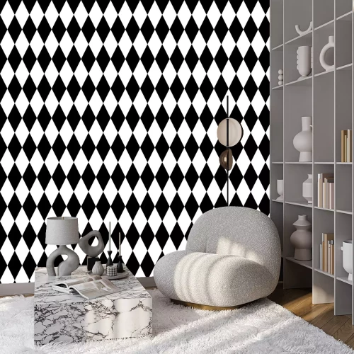Behang Tile black and white background or vector pattern for seamless decoration wallpaper