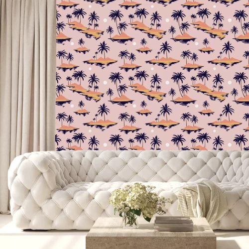 Behang Zonsondergang tussen de palmbomen