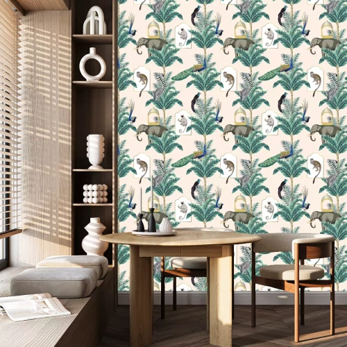 Behang Exotische olifanten apen en planten