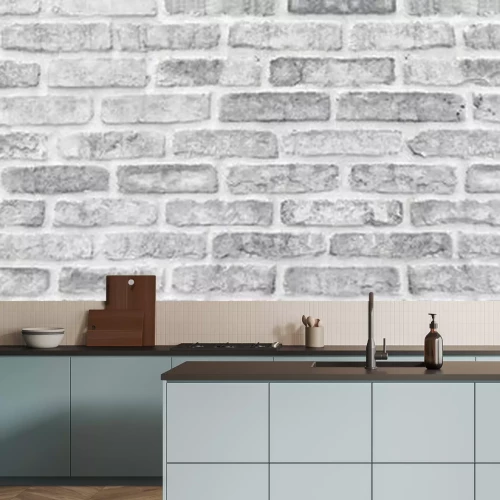 Fotobehang Grijze baksteen met witte voeg