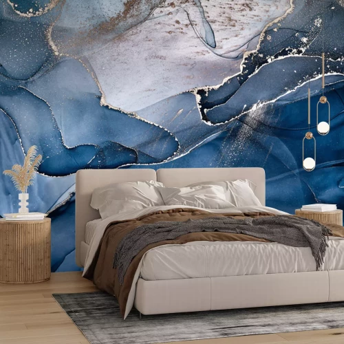 Fotobehang Donkerblauwe tinten verf doordringen elkaar