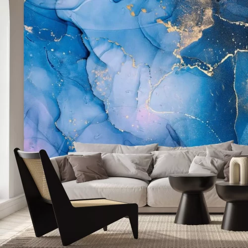 Fotobehang Marmerpatroon in blauwe kleur