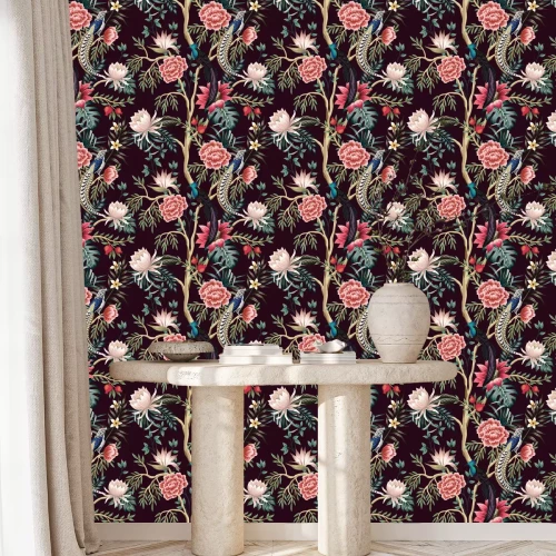 Behang Exotische vogels en vegetatie